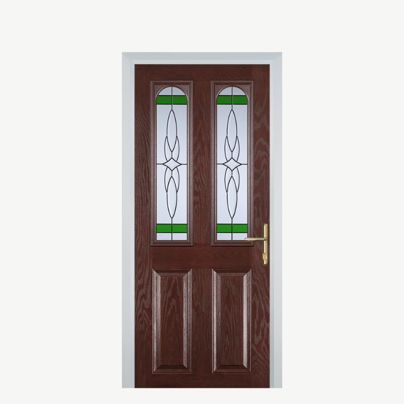Door A 2 Panel 2 Arch Dark Wood Crystal Harmony Green image 0