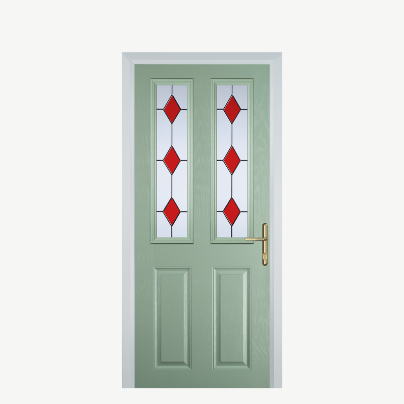Door C 2 Panel 2 Square Chartwell Green 3 Drop Diamond Red image 0