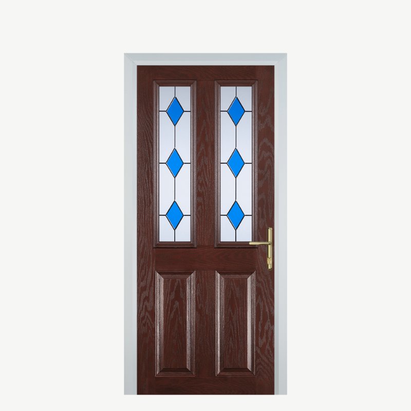 Door C 2 Panel 2 Square Dark Wood 3 Drop Diamond Blue image 0
