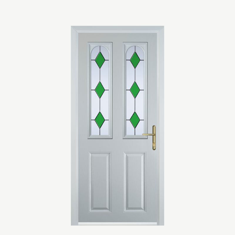 Door A 2 Panel 2 Arch White 3 Drop Diamond Green image 0