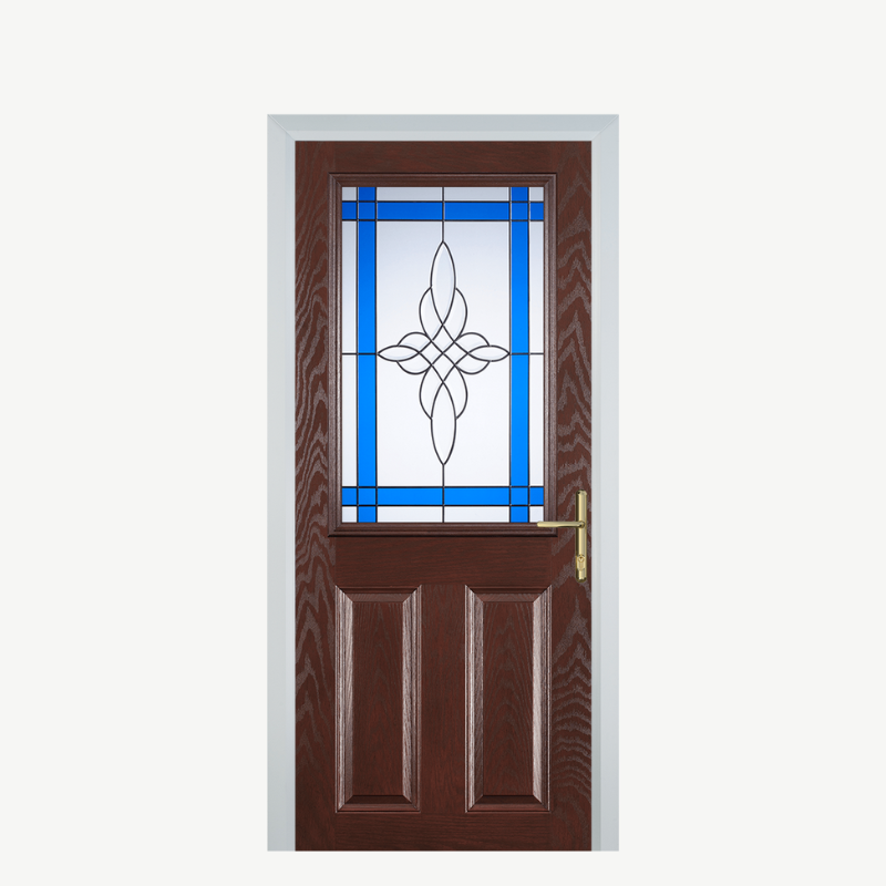 Door F 2 Panel 1 Square Dark Wood Crystal Harmony Blue image 0
