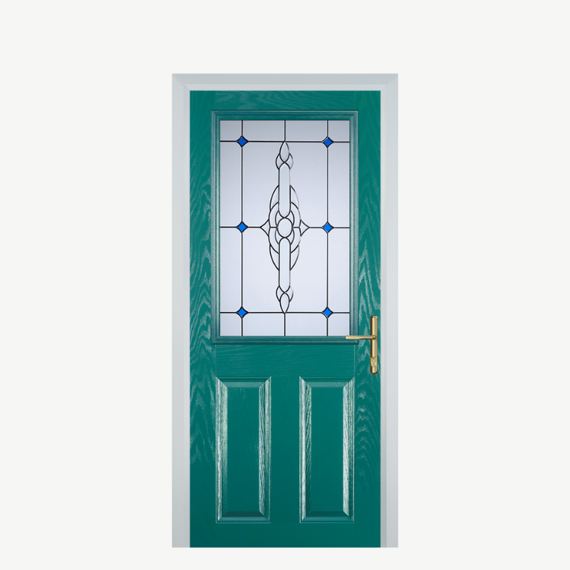 Door F 2 Panel 1 Square Turquoise Blue Crystal Bohemia Blue image 0