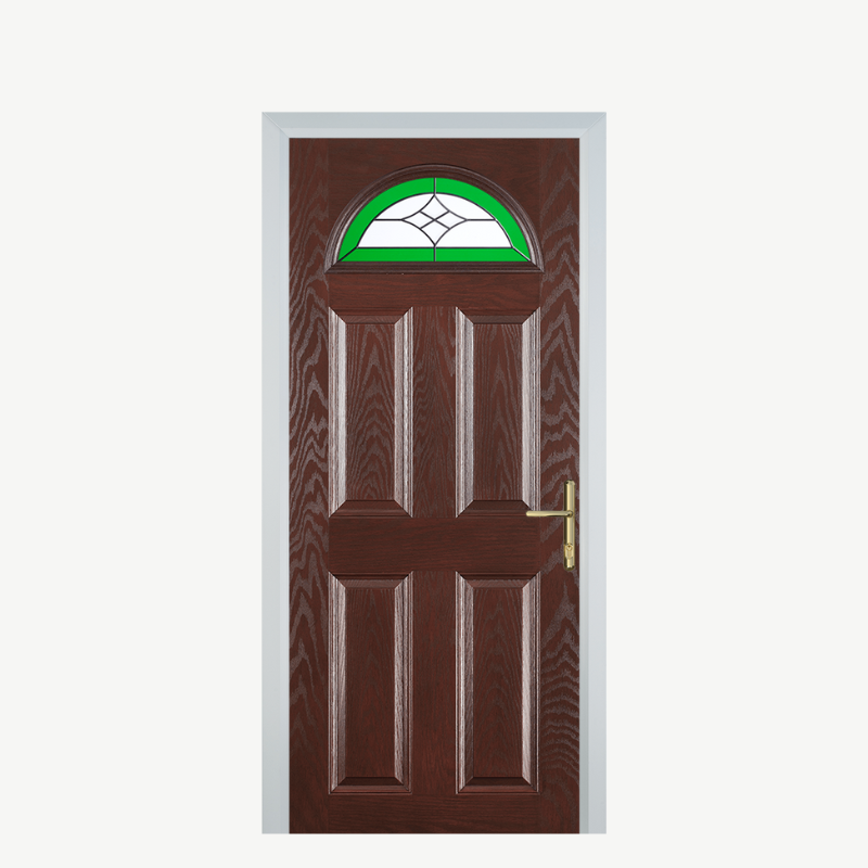 Door D 4 Panel 1 Arch Dark Wood Crystal Harmony Green image 0