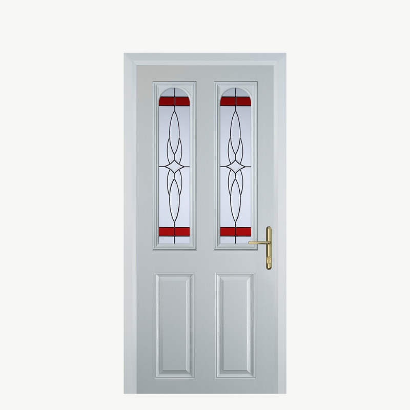 Door A 2 Panel 2 Arch White Crystal Harmony Red image 0