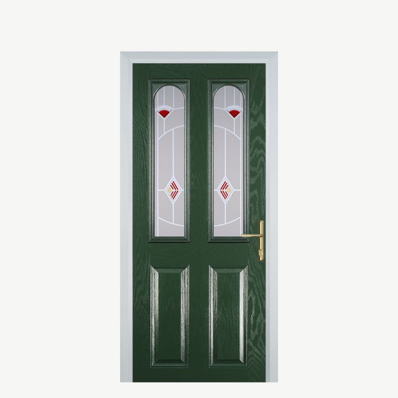 Door A 2 Panel 2 Arch Green Murano Red image 0