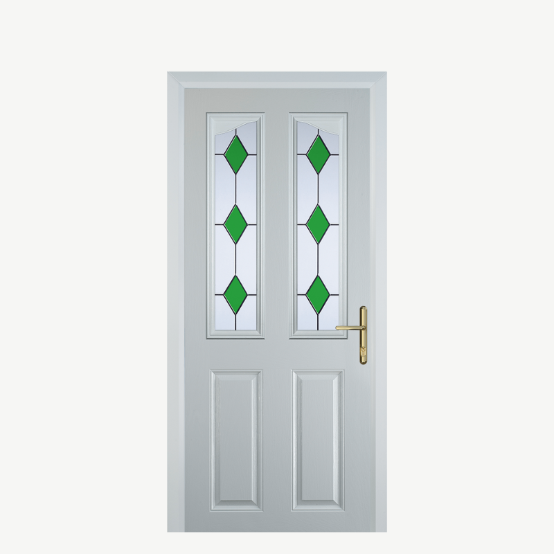 Door B 2 Panel 2 Angle White 3 Drop Diamond Green image 0
