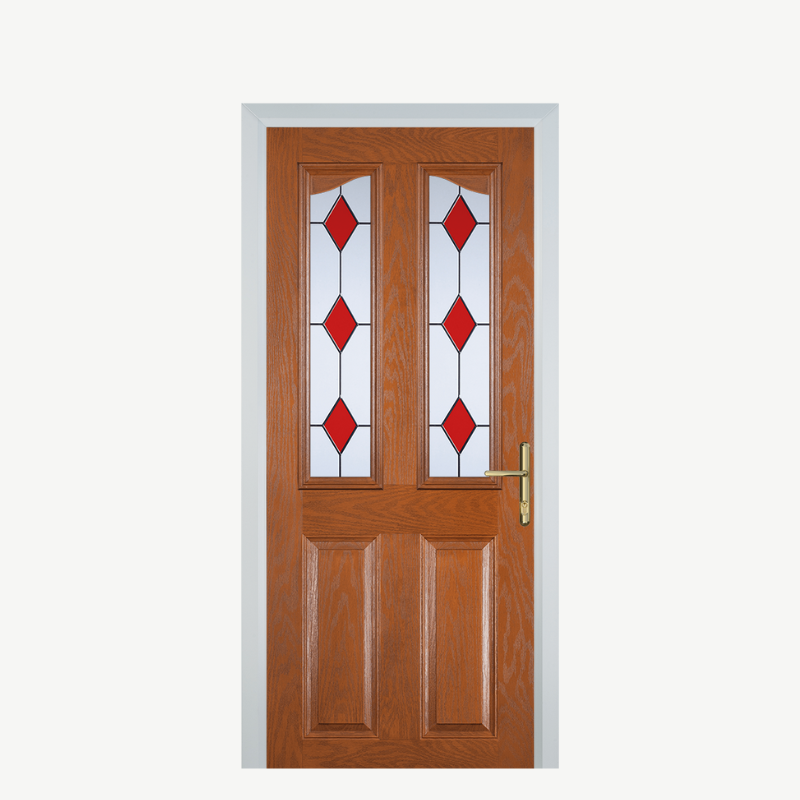 Door B 2 Panel 2 Angle Oak 3 Drop Diamond Red image 0