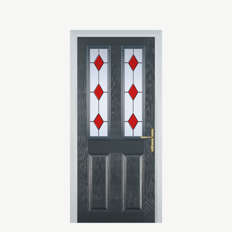 Door C 2 Panel 2 Square Grey 3 Drop Diamond Red image 0