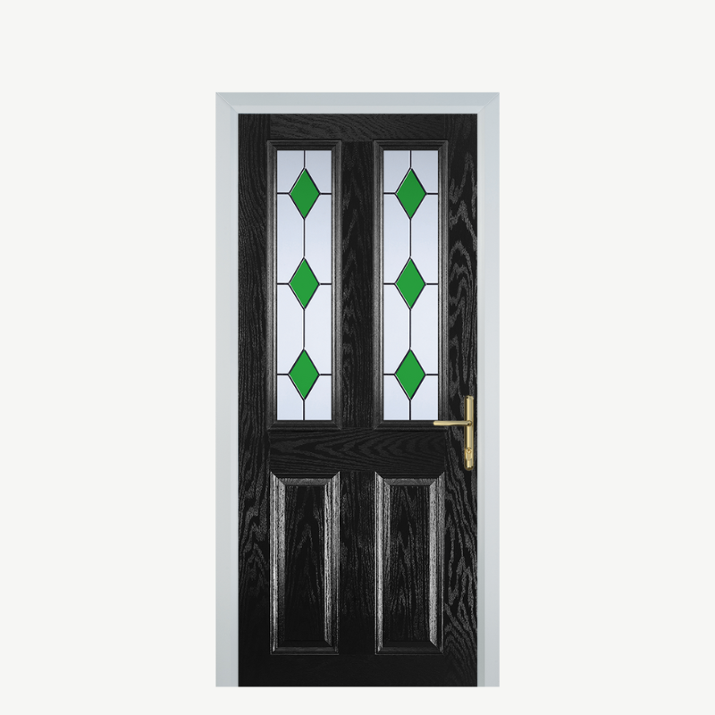 Door C 2 Panel 2 Square Black 3 Drop Diamond Green image 0
