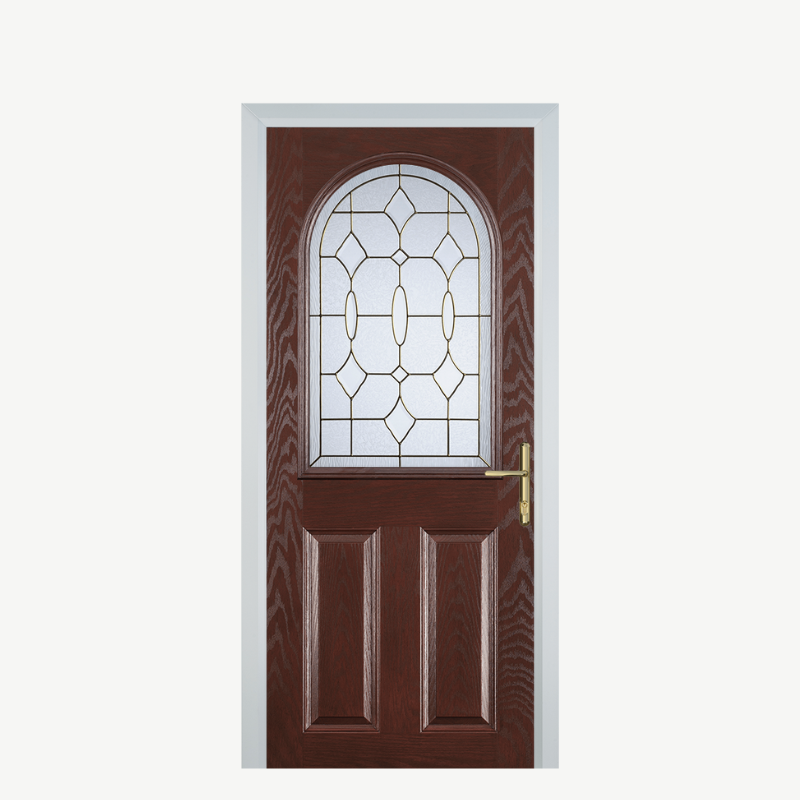 Door E 2 Panel 1 Arch Dark Wood Brass Art Clarity image 0