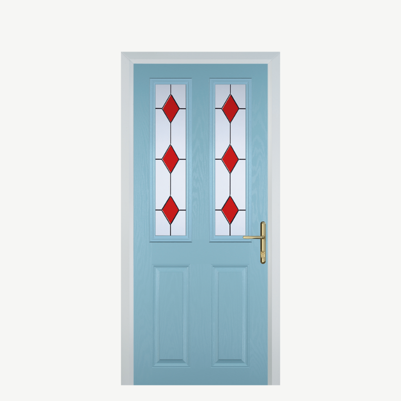 Door C 2 Panel 2 Square Duck Egg Blue 3 Drop Diamond Red image 0