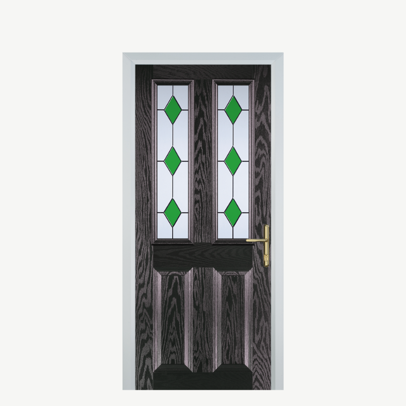 Door C 2 Panel 2 Square Black Brown 3 Drop Diamond Green image 0
