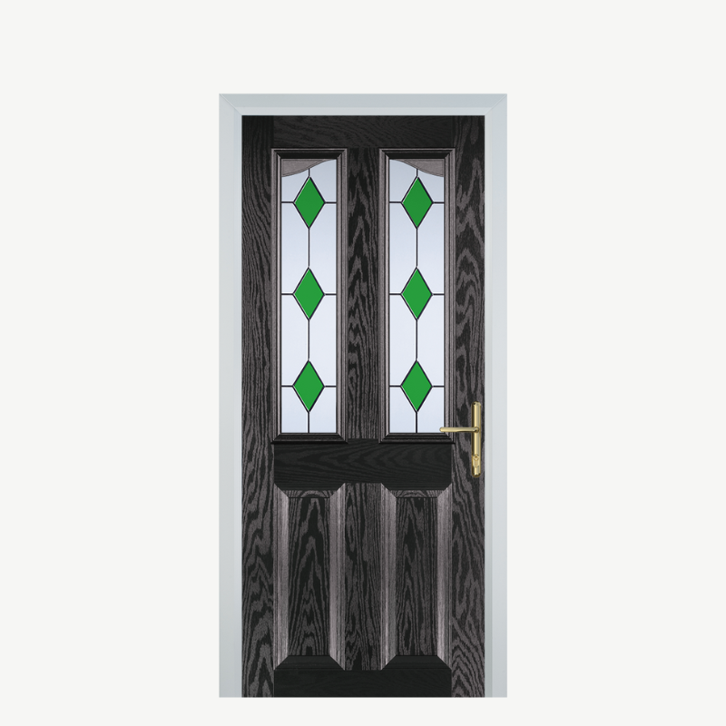 Door B 2 Panel 2 Angle Black Brown 3 Drop Diamond Green image 0