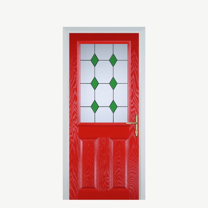 Door F 2 Panel 1 Square Poppy Red (High Gloss) 3 Drop Diamond Green image 0