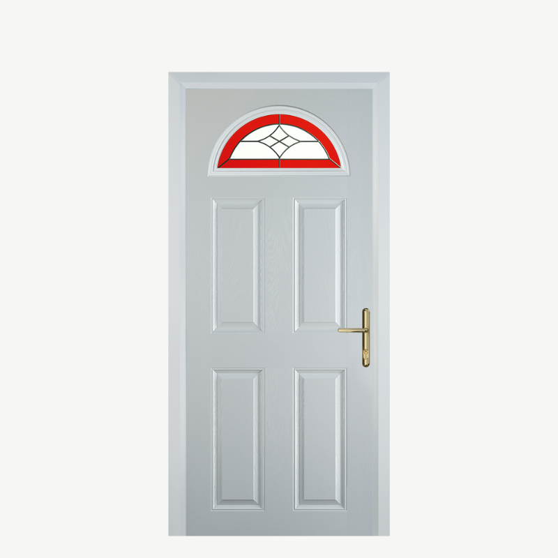 Door D 4 Panel 1 Arch White Crystal Harmony Red image 0