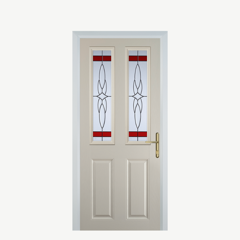 Door C 2 Panel 2 Square Cream Crystal Harmony Red image 0