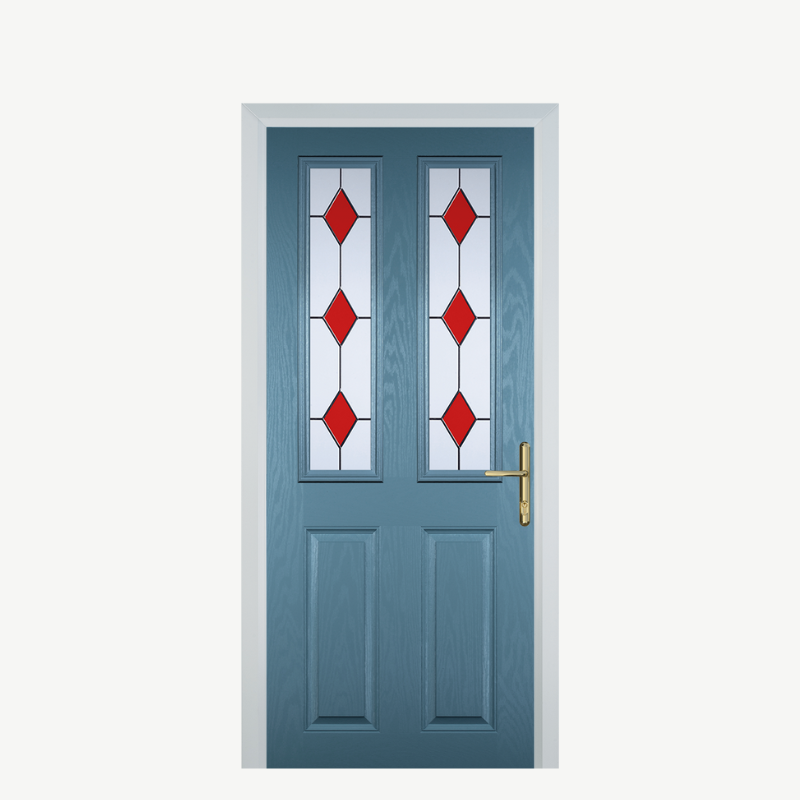 Door C 2 Panel 2 Square Pastel Blue 3 Drop Diamond Red image 0