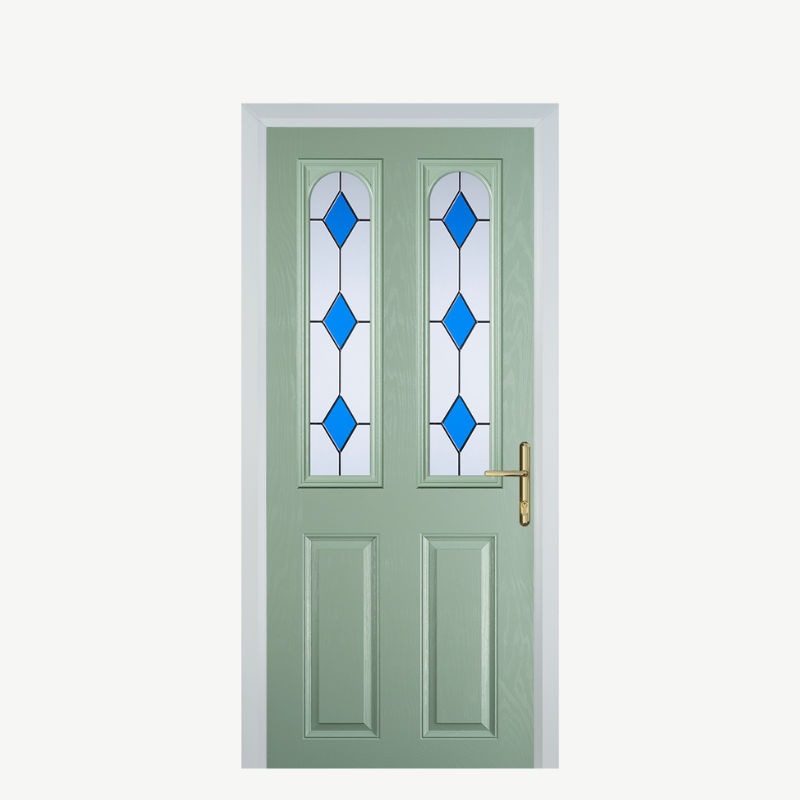Door A 2 Panel 2 Arch Chartwell Green 3 Drop Diamond Blue image 0