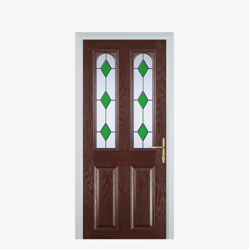 Door A 2 Panel 2 Arch Dark Wood 3 Drop Diamond Green image 0