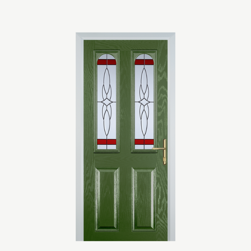 Door A 2 Panel 2 Arch Fern Green Crystal Harmony Red image 0