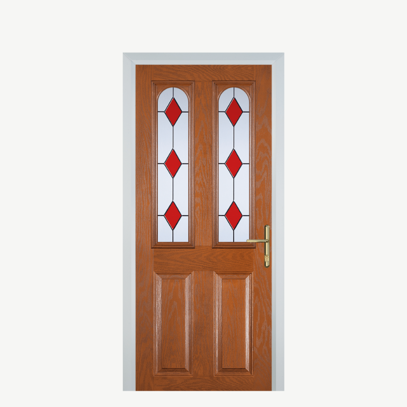 Door A 2 Panel 2 Arch Oak 3 Drop Diamond Red image 0
