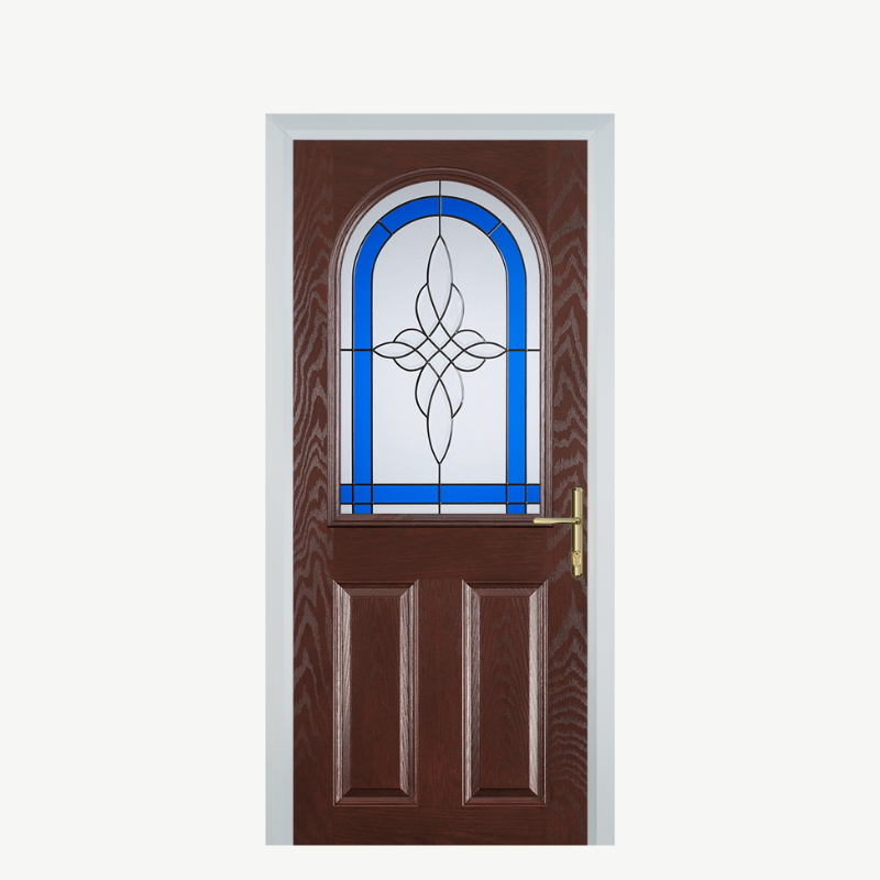 Door E 2 Panel 1 Arch Dark Wood Crystal Harmony Blue image 0