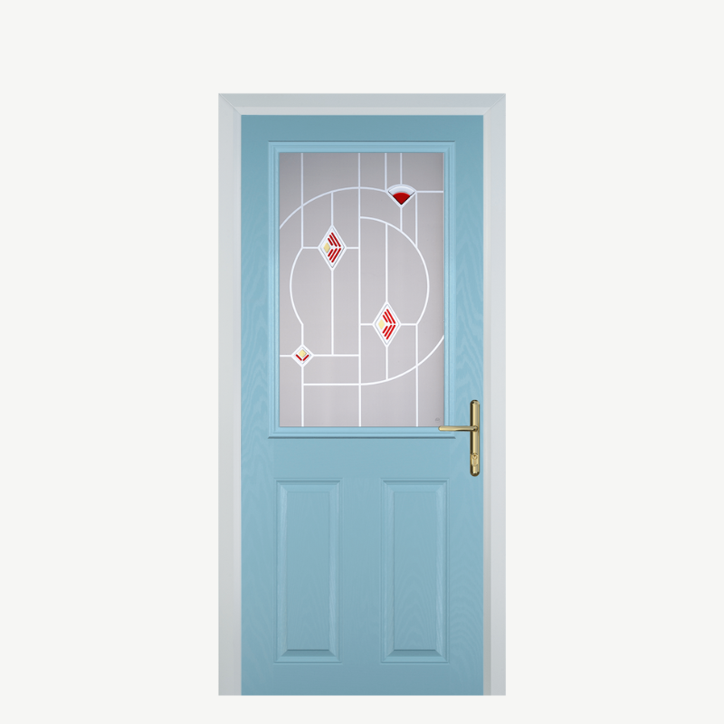 Door F 2 Panel 1 Square Duck Egg Blue Murano Red image 0