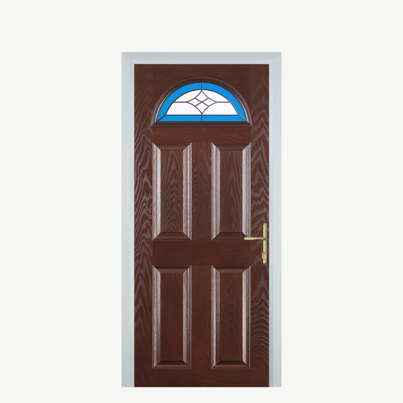 Door D 4 Panel 1 Arch Dark Wood Crystal Harmony Blue image 0