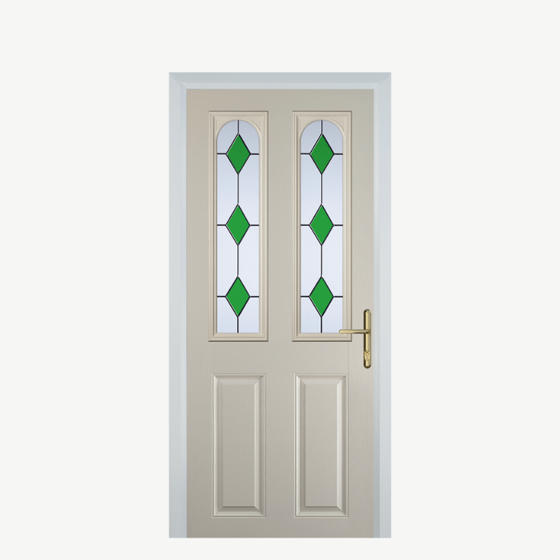 Door A 2 Panel 2 Arch Cream 3 Drop Diamond Green image 0