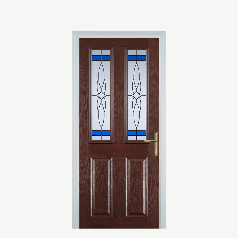 Door C 2 Panel 2 Square Dark Wood Crystal Harmony Blue image 0