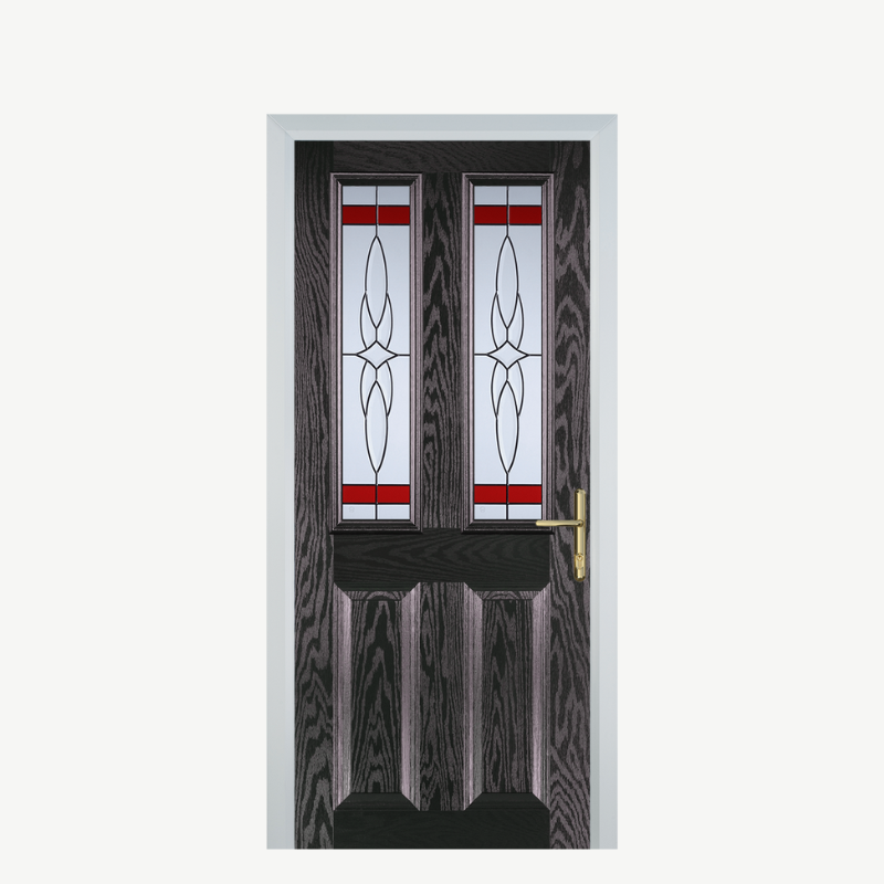 Door C 2 Panel 2 Square Black Brown Crystal Harmony Red image 0