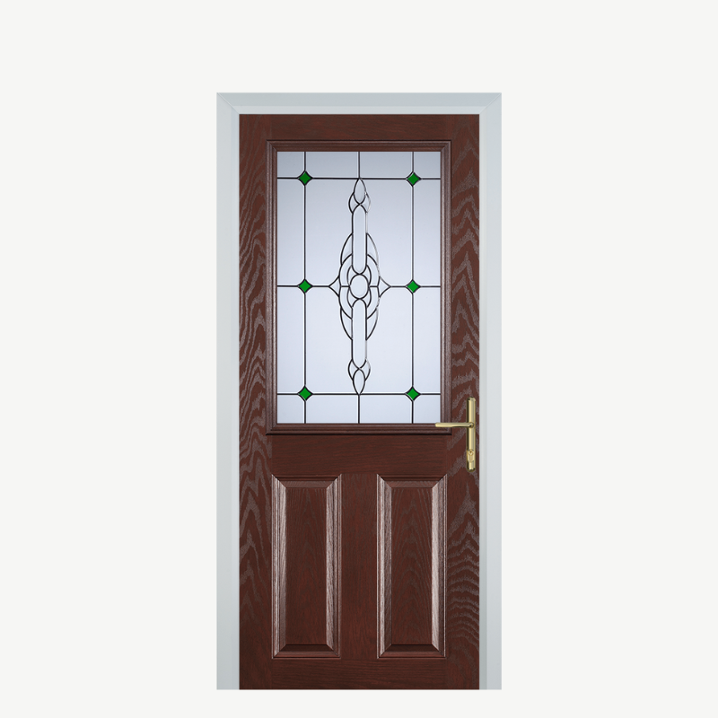 Door F 2 Panel 1 Square Dark Wood Crystal Bohemia Green image 0