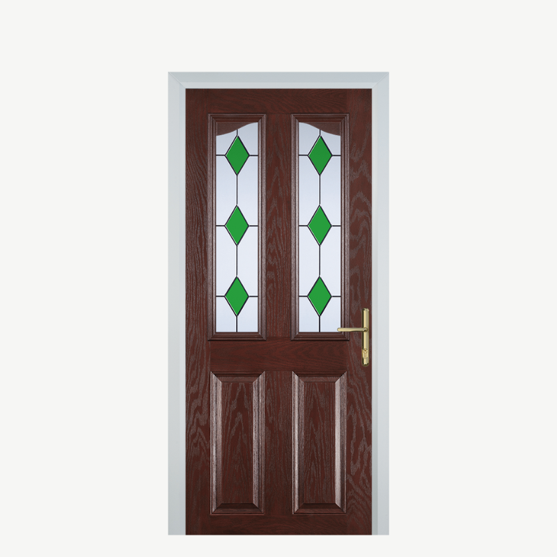 Door B 2 Panel 2 Angle Dark Wood 3 Drop Diamond Green image 0