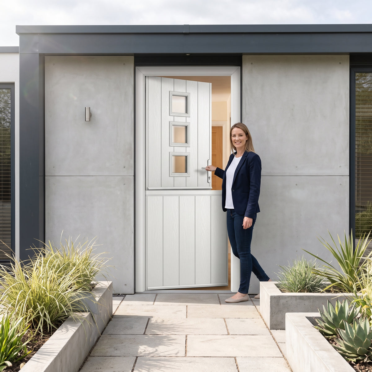 Studio photo of Agate Grey Montrose Stable Composite Door 48mm Timber Core in lifestyle
