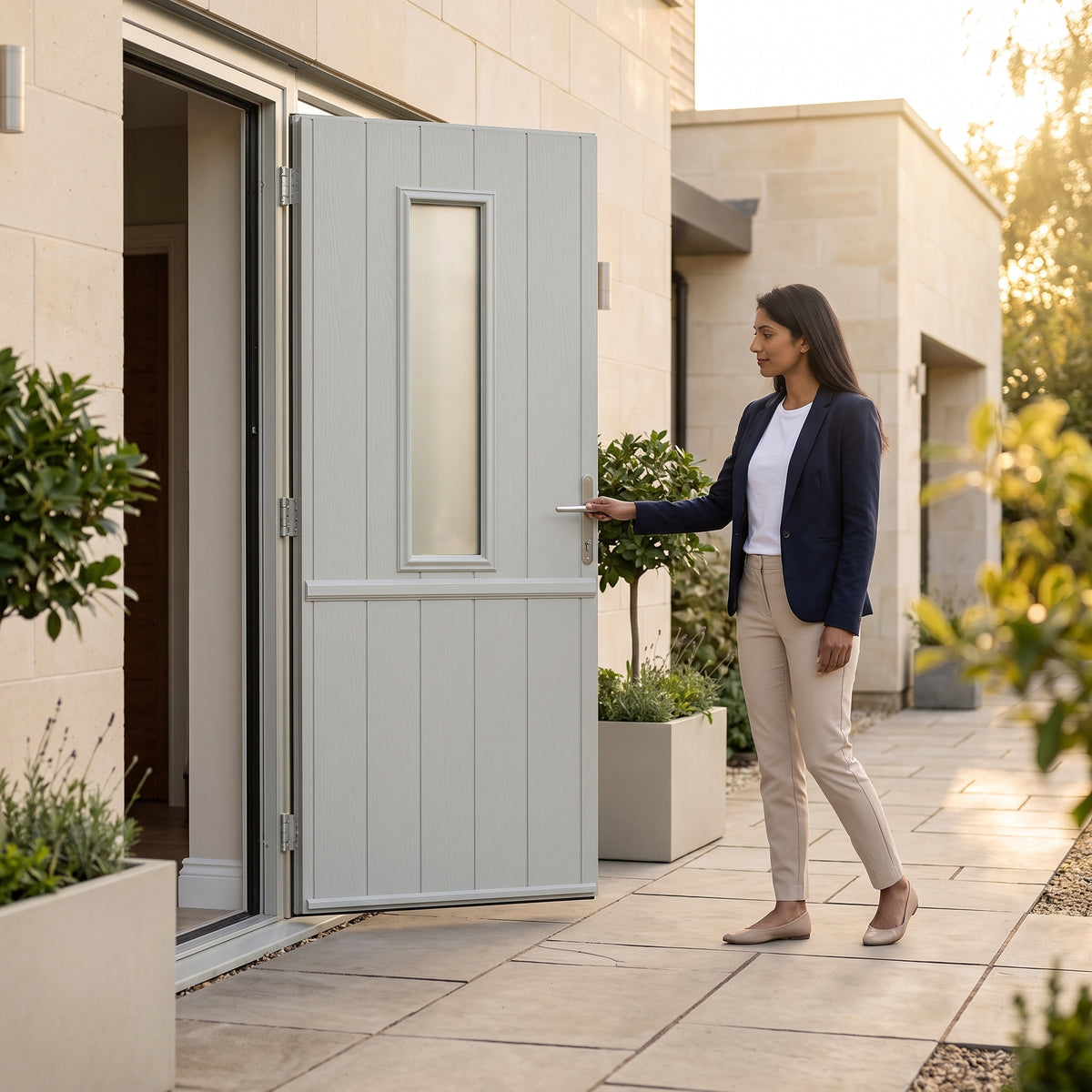 Studio photo of Agate Grey Mowbray Stable Composite Door 48mm Timber Core in lifestyle
