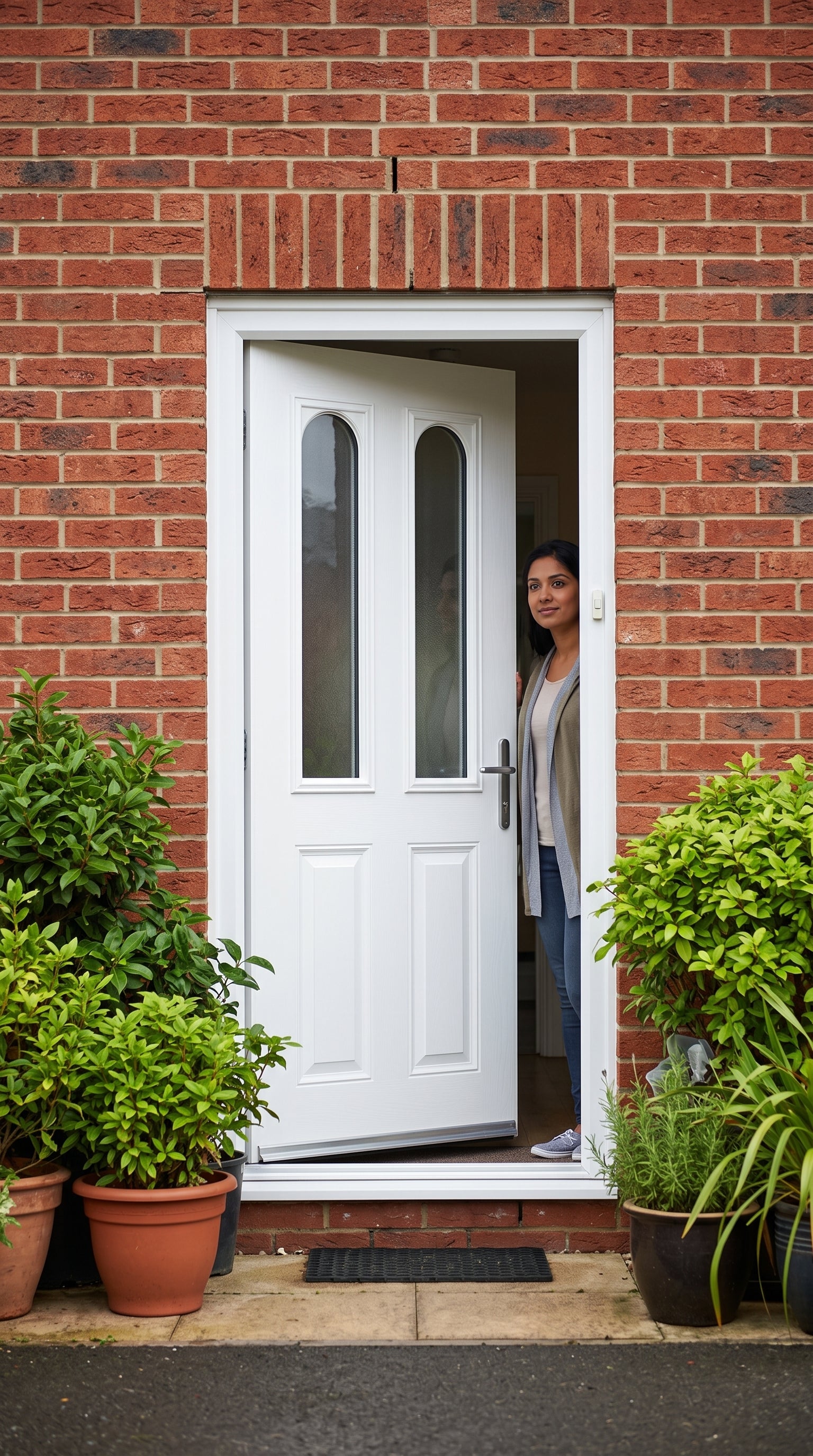 Studio photo of 44mm White Composite Door in lifestyle