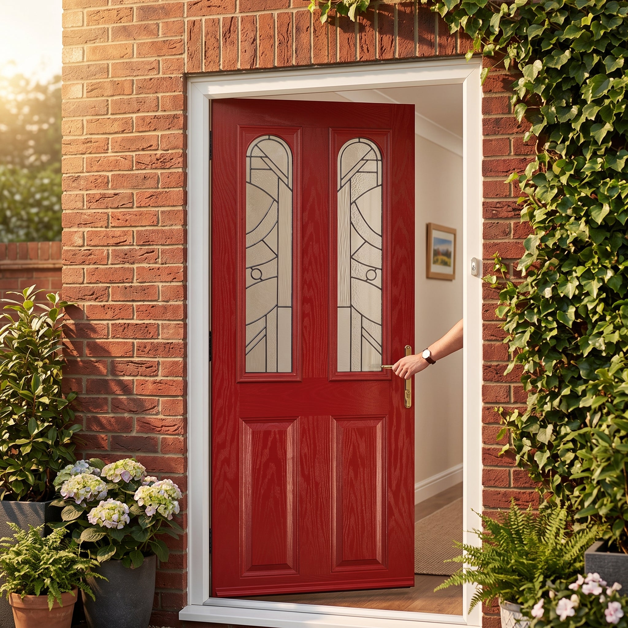 Studio photo of Door A 2 Panel 2 Arch Red Zinc Art Abstract in lifestyle