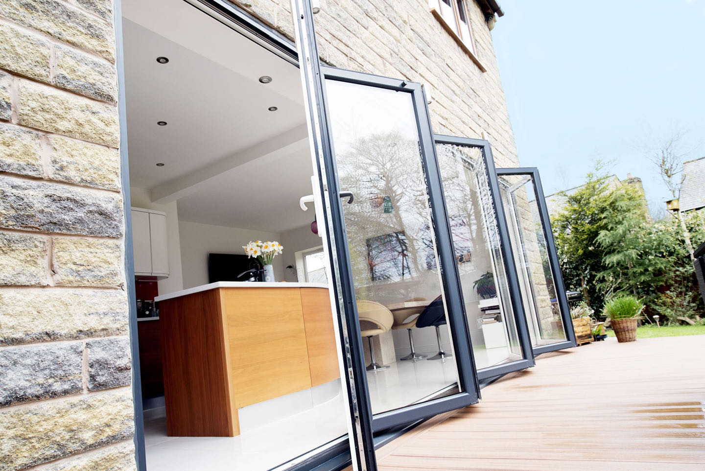 Close up of bifold door opening