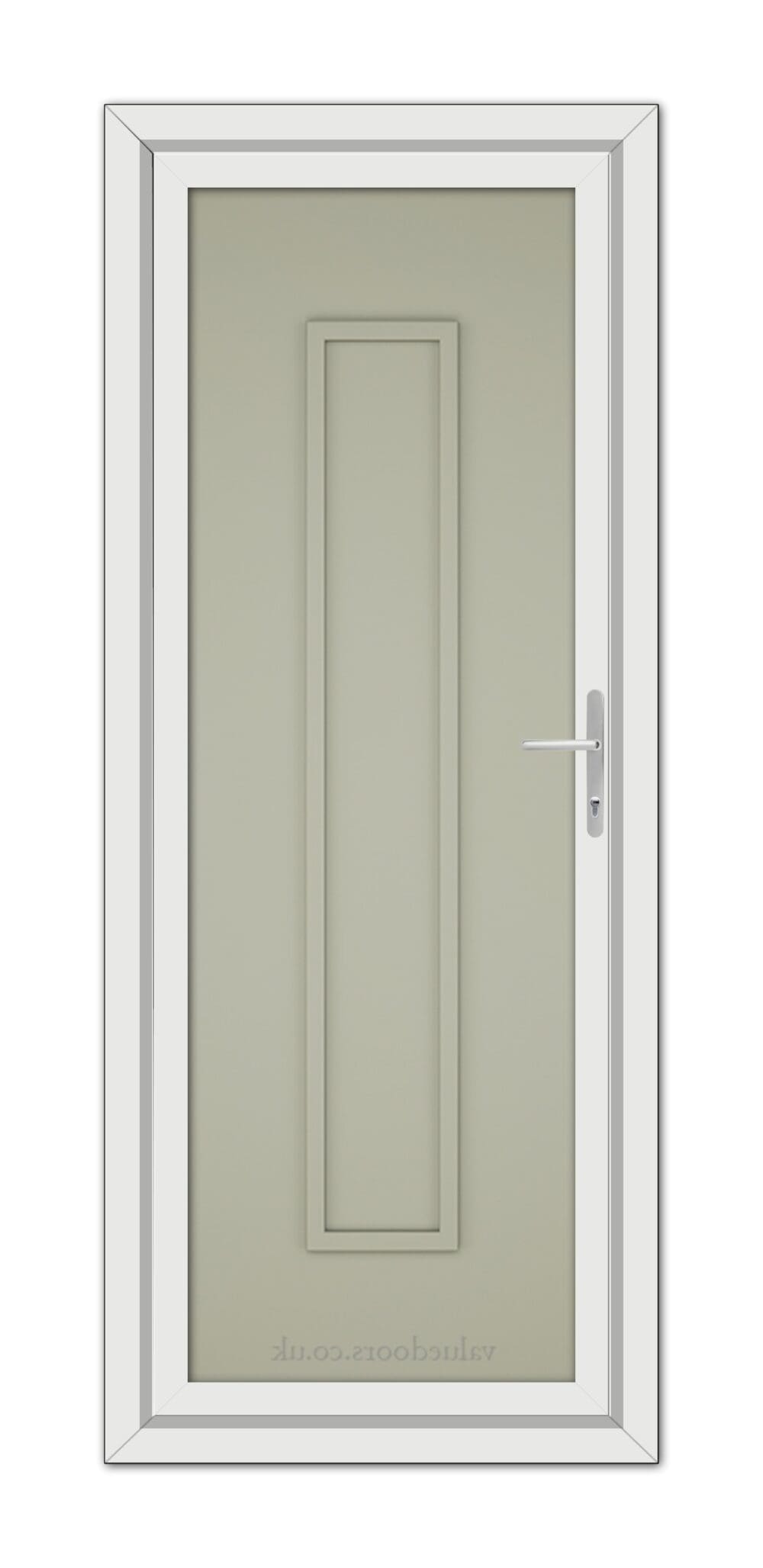 A Agate Grey Modern 5101 Solid uPVC Door with a vertical rectangular panel and a silver handle, set within a white frame.