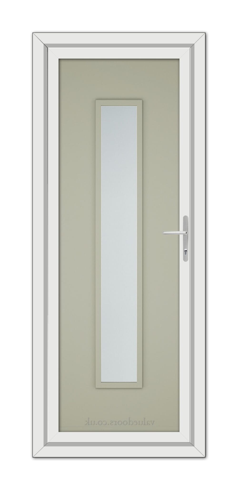 A Agate Grey Modern 5101 uPVC door with a vertical rectangular glass pane and a silver handle, set within a white frame.