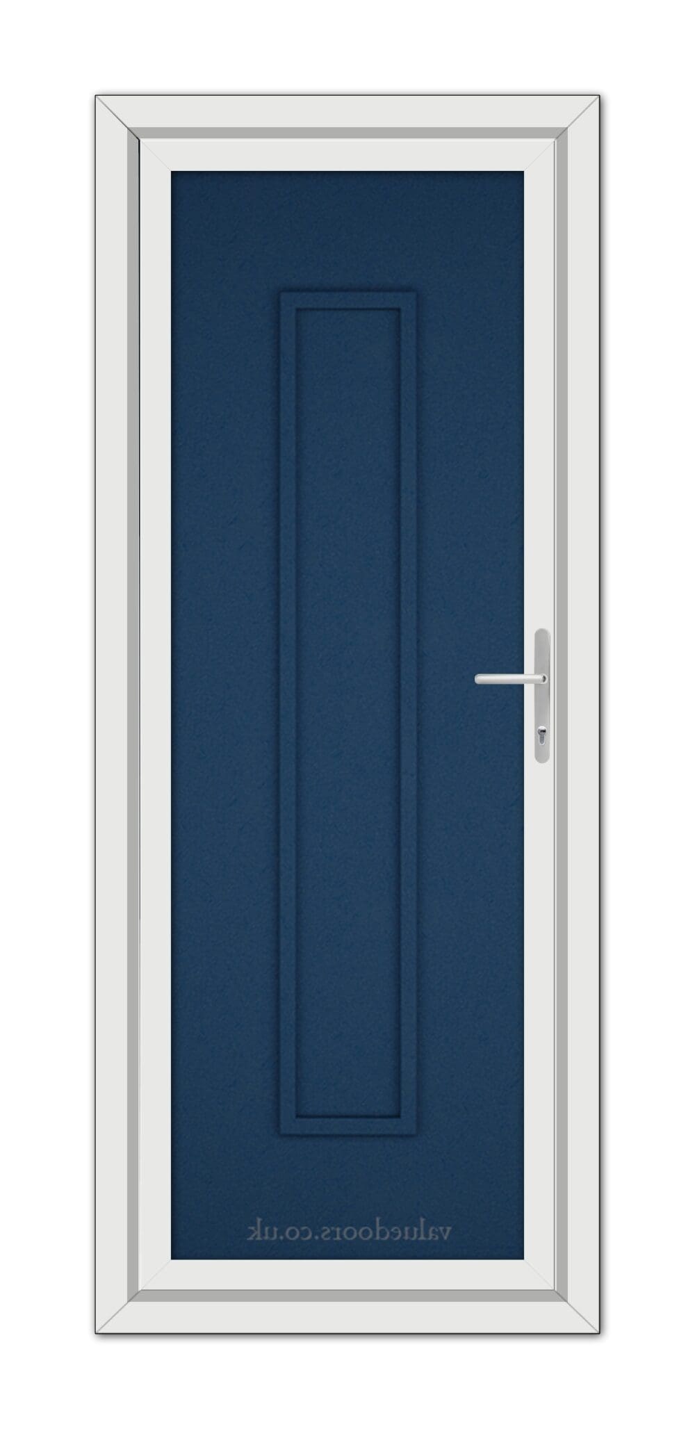 Blue Modern 5101 Solid uPVC Door with white trim.