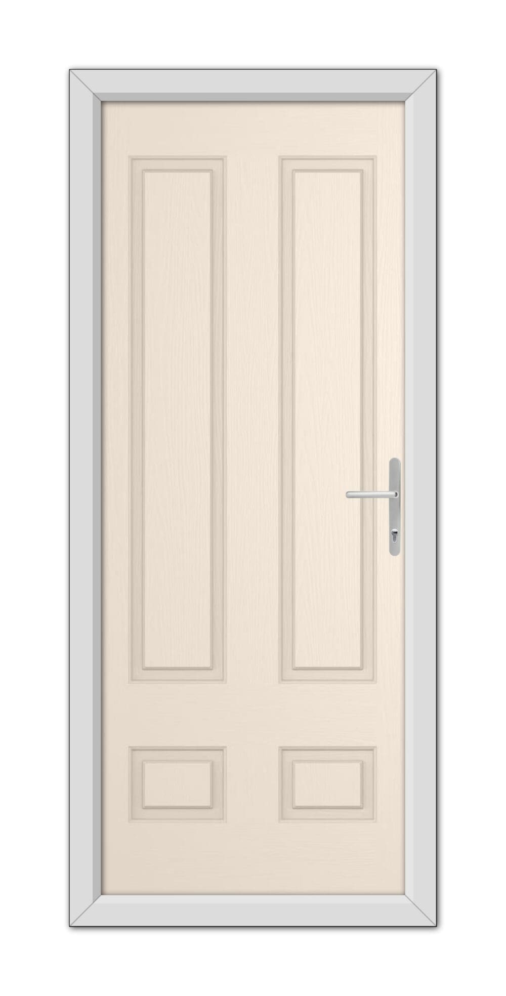 A Cream Aston Solid Composite Door 48mm Timber Core with a silver handle on the right side, framed by a simple gray border.