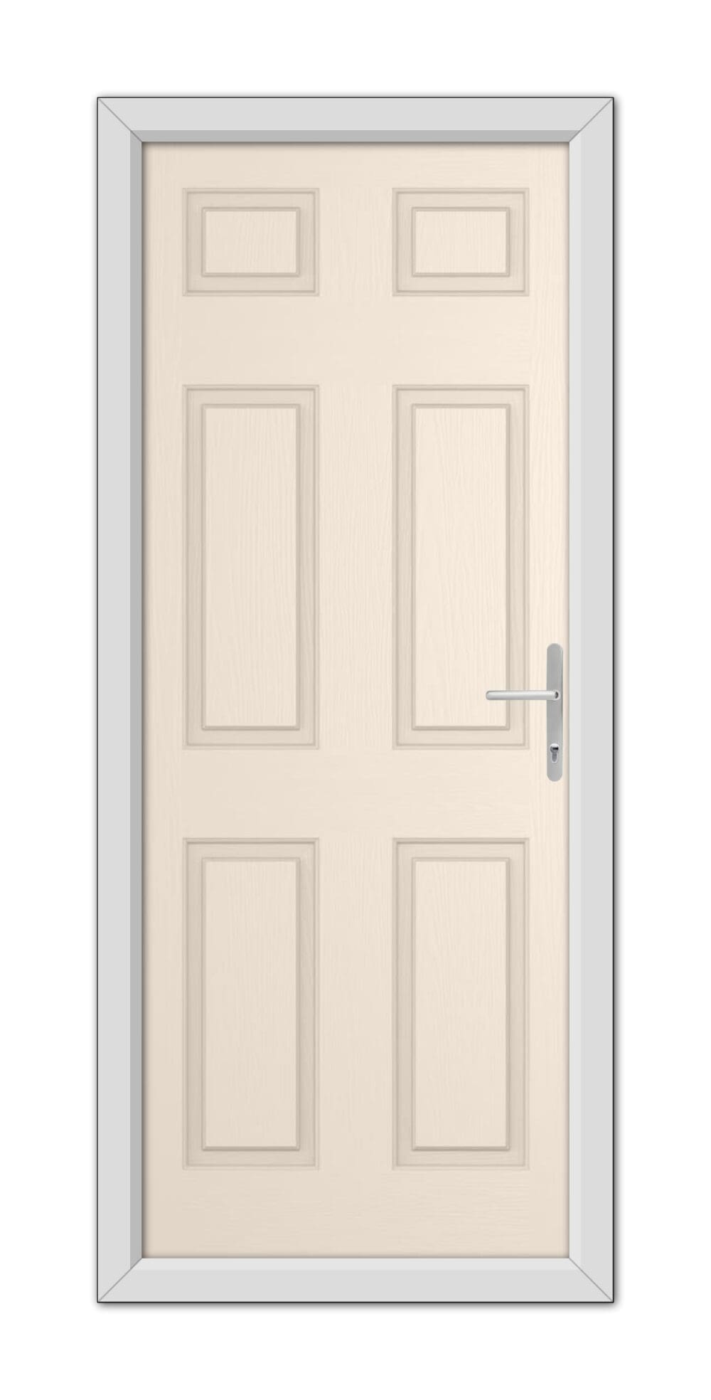 A cream Middleton solid composite door with a metallic handle, featuring six panels, set within a plain frame, viewed from the front.