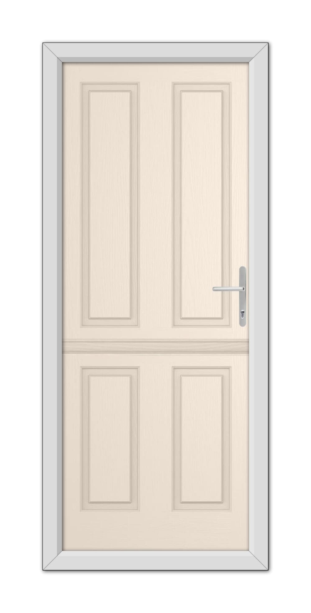 A Cream Whitmore Solid Stable Composite Door 48mm Timber Core with a silver handle on the right, set in a simple gray door frame.