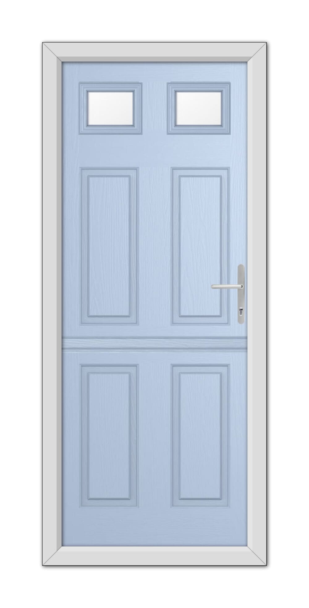 A Duck Egg Blue Middleton Glazed 2 Stable Composite Door with 48mm Timber Core and a metallic handle, set within a white frame, viewed from the front.