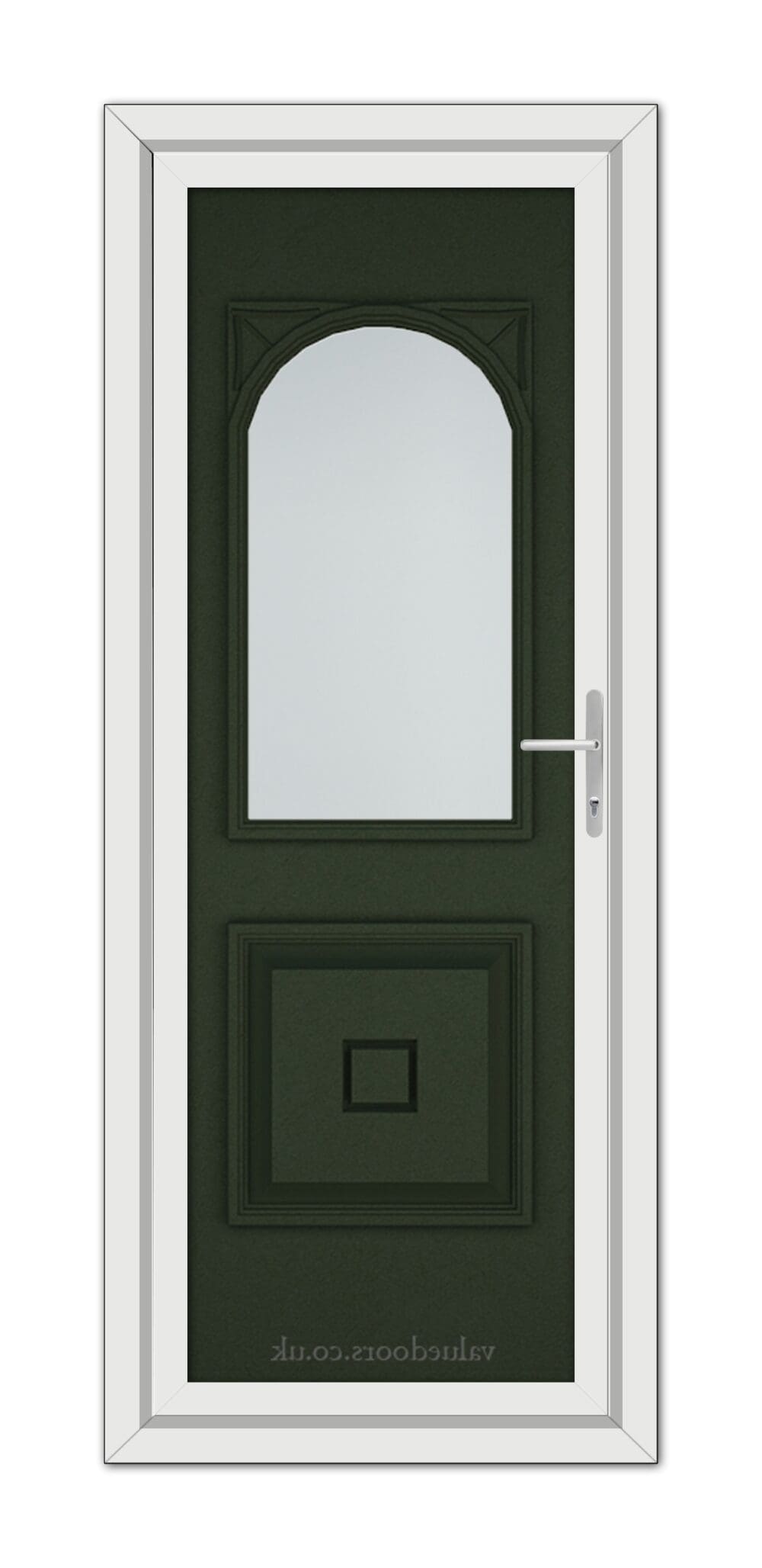 A Green Reims uPVC Door with a glass panel.