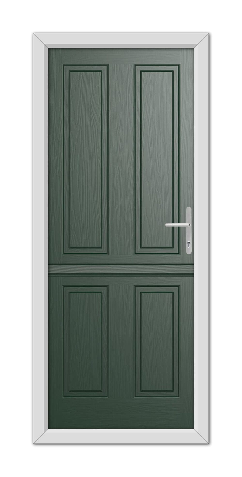 A dark Green Whitmore Solid Stable Composite door with a white frame and a modern metal handle.