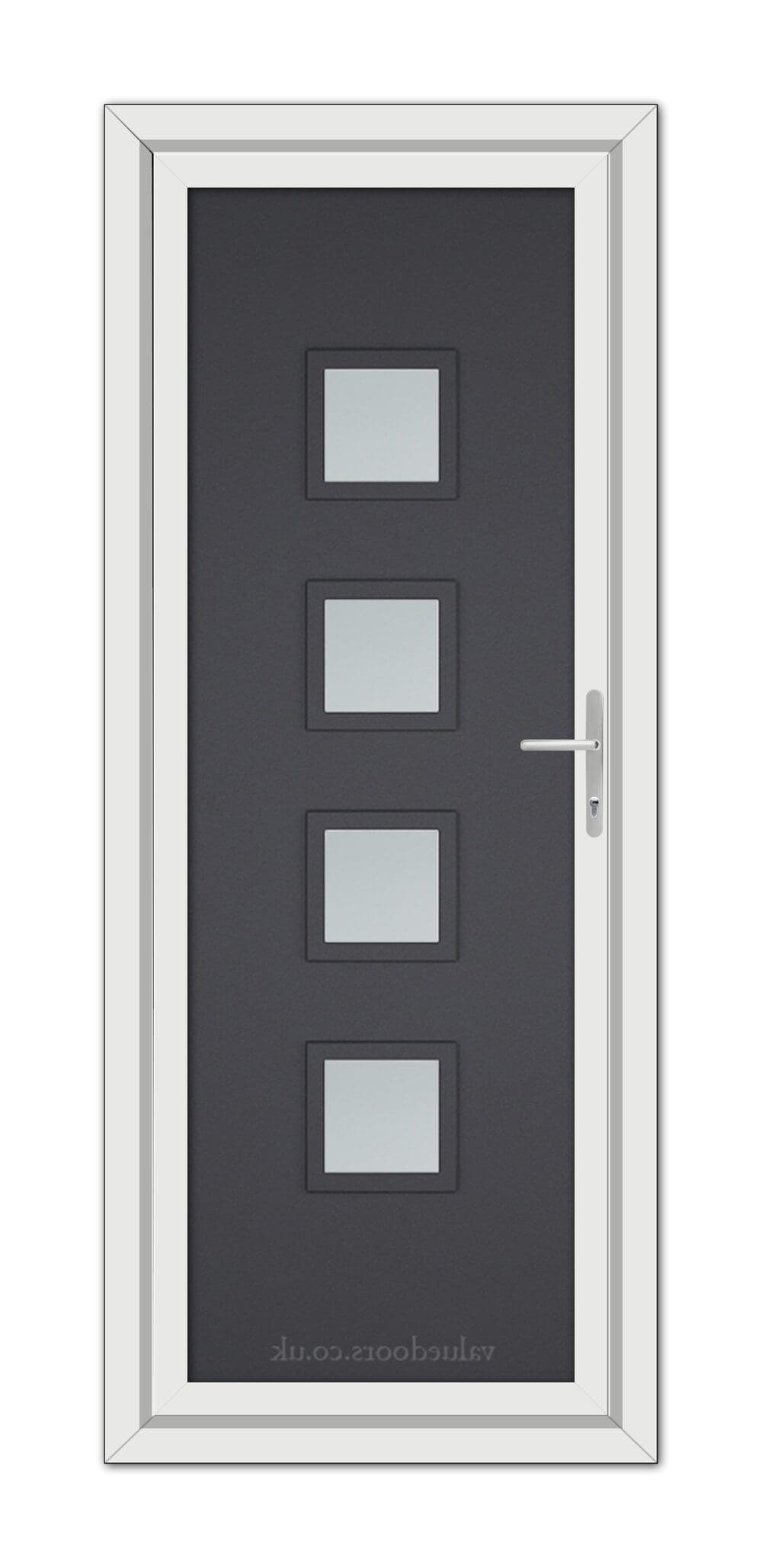 A Grey Grained Modern 5034 uPVC door with four square windows.