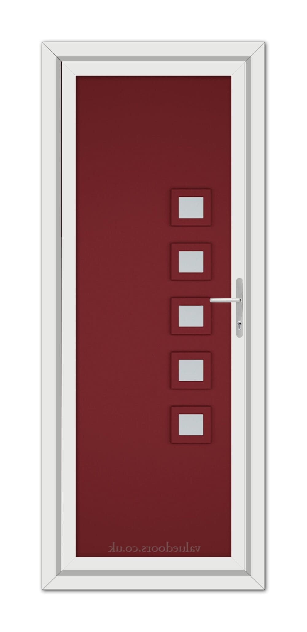 A Red Malaga uPVC door with white frames.