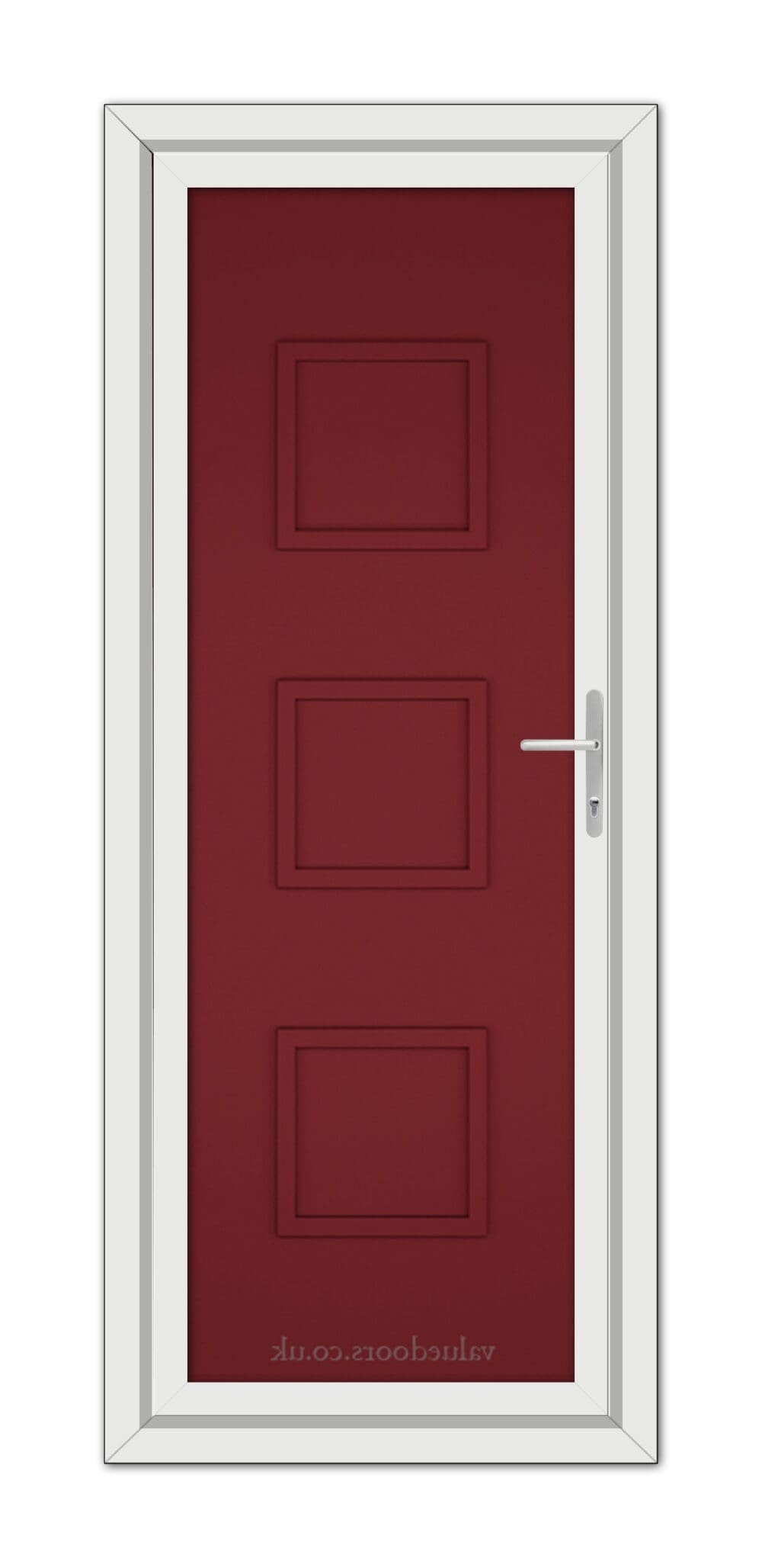 A Red Modern 5013 Solid uPVC Door with white trim.